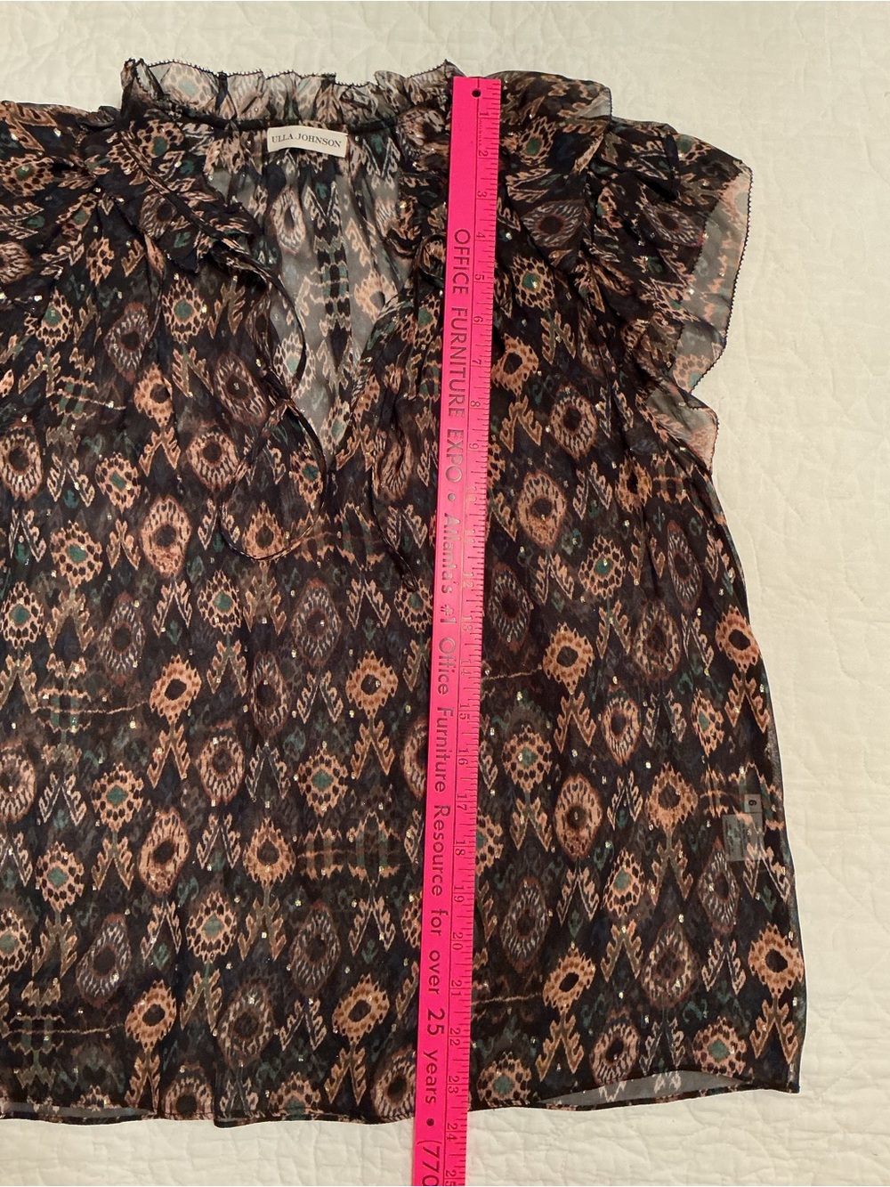 Ulla Johnson Elif Top - Onyx Sheer Silk & Metallic Flutter Sleeve Blouse Size 6 - Picture 9 of 13